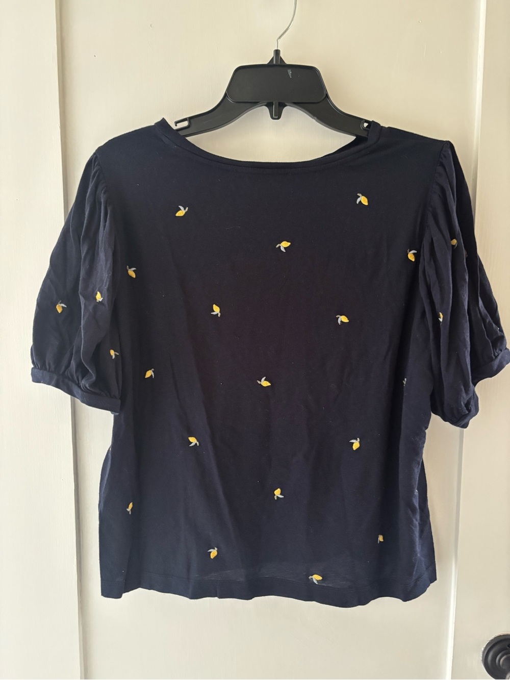 LOFT Navy Top with Yellow Lemon Embroidery—Sz XL